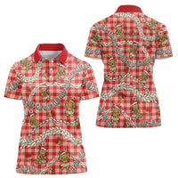 Red Palaka Hawaii Mele Kalikimaka Women Polo Shirt Ohia Lehua Shell Leis Funny Gingerbread Santa LT14 - Polynesian Pride