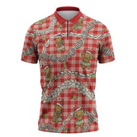 Red Palaka Hawaii Mele Kalikimaka Zipper Polo Shirt Ohia Lehua Shell Leis Funny Gingerbread Santa LT14 Red - Polynesian Pride