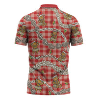 Red Palaka Hawaii Mele Kalikimaka Zipper Polo Shirt Ohia Lehua Shell Leis Funny Gingerbread Santa LT14 - Polynesian Pride