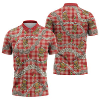 Red Palaka Hawaii Mele Kalikimaka Zipper Polo Shirt Ohia Lehua Shell Leis Funny Gingerbread Santa LT14 - Polynesian Pride