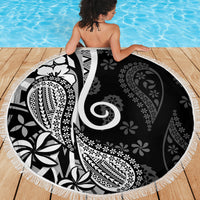Black Polynesia Paisley Beach Blanket Polynesian With Tropical Flowers LT14 - Polynesian Pride