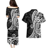 Black Polynesia Paisley Couples Matching Puletasi Dress and Hawaiian Shirt Polynesian With Tropical Flowers LT14 - Polynesian Pride