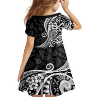 Black Polynesia Paisley Family Matching Off Shoulder Short Dress and Hawaiian Shirt Polynesian With Tropical Flowers LT14 - Polynesian Pride