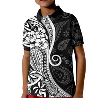 Black Polynesia Paisley Kid Polo Shirt Polynesian With Tropical Flowers LT14 Kid Black - Polynesian Pride