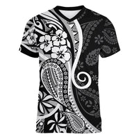 Black Polynesia Paisley Women V Neck T Shirt Polynesian With Tropical Flowers LT14 Female Black - Polynesian Pride