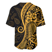 Gold Polynesia Paisley Baseball Jersey Polynesian With Tropical Flowers LT14 - Polynesian Pride
