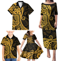 Gold Polynesia Paisley Family Matching Puletasi Dress and Hawaiian Shirt Polynesian With Tropical Flowers LT14 - Polynesian Pride