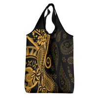 Gold Polynesia Paisley Grocery Bag Polynesian With Tropical Flowers