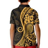 Gold Polynesia Paisley Kid Polo Shirt Polynesian With Tropical Flowers LT14 - Polynesian Pride