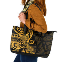 Gold Polynesia Paisley Leather Tote Bag Polynesian With Tropical Flowers LT14 Gold - Polynesian Pride