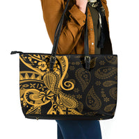 Gold Polynesia Paisley Leather Tote Bag Polynesian With Tropical Flowers LT14 - Polynesian Pride