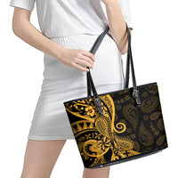 Gold Polynesia Paisley Leather Tote Bag Polynesian With Tropical Flowers LT14 - Polynesian Pride