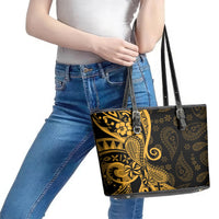Gold Polynesia Paisley Leather Tote Bag Polynesian With Tropical Flowers LT14 - Polynesian Pride