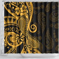 Gold Polynesia Paisley Shower Curtain Polynesian With Tropical Flowers LT14 - Polynesian Pride