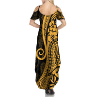 Gold Polynesia Paisley Summer Maxi Dress Polynesian With Tropical Flowers LT14 - Polynesian Pride