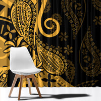 Gold Polynesia Paisley Window Curtain Polynesian With Tropical Flowers LT14 - Polynesian Pride
