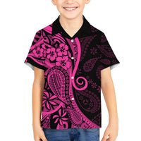 Pink Polynesia Paisley Family Matching Off Shoulder Short Dress and Hawaiian Shirt Polynesian With Tropical Flowers LT14 Son's Shirt Pink - Polynesian Pride