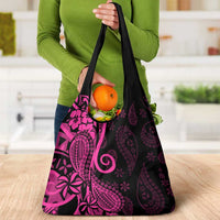 Pink Polynesia Paisley Grocery Bag Polynesian With Tropical Flowers