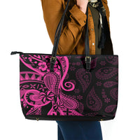 Pink Polynesia Paisley Leather Tote Bag Polynesian With Tropical Flowers LT14 - Polynesian Pride