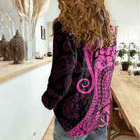 Pink Polynesia Paisley Women Casual Shirt Polynesian With Tropical Flowers LT14 - Polynesian Pride