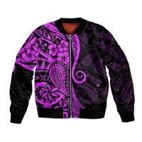 Polynesia Paisley Bomber Jacket Polynesian With Tropical Flowers - Purple LT14 Unisex Purple - Polynesian Pride