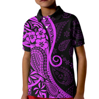 Polynesia Paisley Kid Polo Shirt Polynesian With Tropical Flowers - Purple LT14 Kid Purple - Polynesian Pride