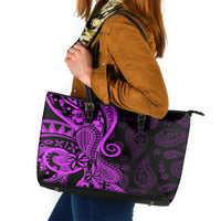 Polynesia Paisley Leather Tote Bag Polynesian With Tropical Flowers - Purple LT14 Purple - Polynesian Pride