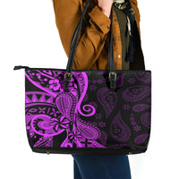 Polynesia Paisley Leather Tote Bag Polynesian With Tropical Flowers - Purple LT14 - Polynesian Pride