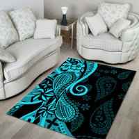 Polynesia Paisley Area Rug Polynesian With Tropical Flowers - Turquoise LT14 - Polynesian Pride