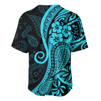 Polynesia Paisley Baseball Jersey Polynesian With Tropical Flowers - Turquoise LT14 - Polynesian Pride