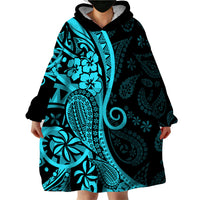 Polynesia Paisley Wearable Blanket Hoodie Polynesian With Tropical Flowers - Turquoise LT14 - Polynesian Pride