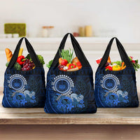 Talofa Samoa Grocery Bag Samoan Kava Bowl Siapo Pattern - Blue