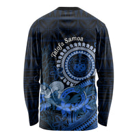 Talofa Samoa Long Sleeve Shirt Samoan Kava Bowl Siapo Pattern - Blue LT14 - Polynesian Pride