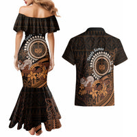 Talofa Samoa Couples Matching Mermaid Dress and Hawaiian Shirt Samoan Kava Bowl Siapo Pattern - Brown LT14 - Polynesian Pride
