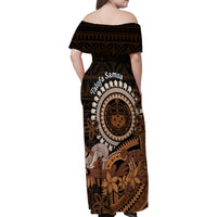 Talofa Samoa Family Matching Off Shoulder Maxi Dress and Hawaiian Shirt Samoan Kava Bowl Siapo Pattern - Brown LT14 - Polynesian Pride