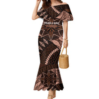 Malo e lelei Tonga Family Matching Mermaid Dress and Hawaiian Shirt Tongan Ngatu Pattern Vintage Vibes LT14 Mom's Dress Brown - Polynesian Pride