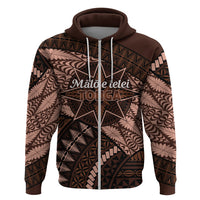 Malo e lelei Tonga Hoodie Tongan Ngatu Pattern Vintage Vibes LT14 Zip Hoodie Brown - Polynesian Pride