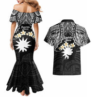 Ekamowir Omo Nauru Couples Matching Mermaid Dress and Hawaiian Shirt Naoero Twelve-pointed Star Polynesian Tattoo