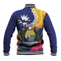 Nauru Independence Day Baseball Jacket Coat Of Arms With Tropical Flowers