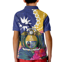 Nauru Independence Day Kid Polo Shirt Coat Of Arms With Tropical Flowers