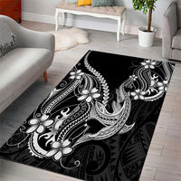 Black Aloha Hawaii Area Rug Polynesian Shark Tattoo With Plumeria LT14 - Polynesian Pride