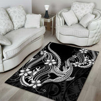 Black Aloha Hawaii Area Rug Polynesian Shark Tattoo With Plumeria LT14 - Polynesian Pride