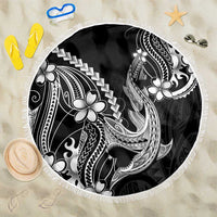 Black Aloha Hawaii Beach Blanket Polynesian Shark Tattoo With Plumeria LT14 One Size 150cm Black - Polynesian Pride