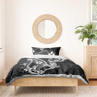 Black Aloha Hawaii Bedding Set Polynesian Shark Tattoo With Plumeria - Polynesian Pride