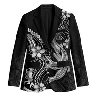 Black Aloha Hawaii Blazer Polynesian Shark Tattoo With Plumeria LT14 Unisex Black - Polynesian Pride