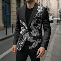 Black Aloha Hawaii Blazer Polynesian Shark Tattoo With Plumeria LT14 - Polynesian Pride