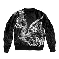Black Aloha Hawaii Bomber Jacket Polynesian Shark Tattoo With Plumeria LT14 - Polynesian Pride