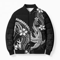 Black Aloha Hawaii Bomber Puffer Jacket Polynesian Shark Tattoo With Plumeria LT14 Unisex Black - Polynesian Pride