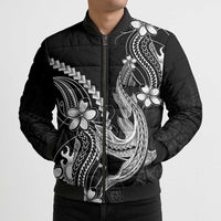 Black Aloha Hawaii Bomber Puffer Jacket Polynesian Shark Tattoo With Plumeria LT14 - Polynesian Pride