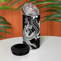 Black Aloha Hawaii 4 in 1 Can Cooler Tumbler Polynesian Shark Tattoo With Plumeria LT14 - Polynesian Pride